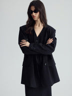 audreyyang Original Design Relaxed Fit Double Breasted Women Black Polyester Blazers