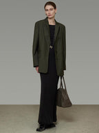unspoken Breathable Dark Green Loose Lapel Blazer High Waist Casual Top & Skirt Sets