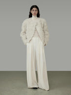 unspoken Warm Thick Minimalist Loose Fit Round Neck Ivory Workwear Cropped Jackets