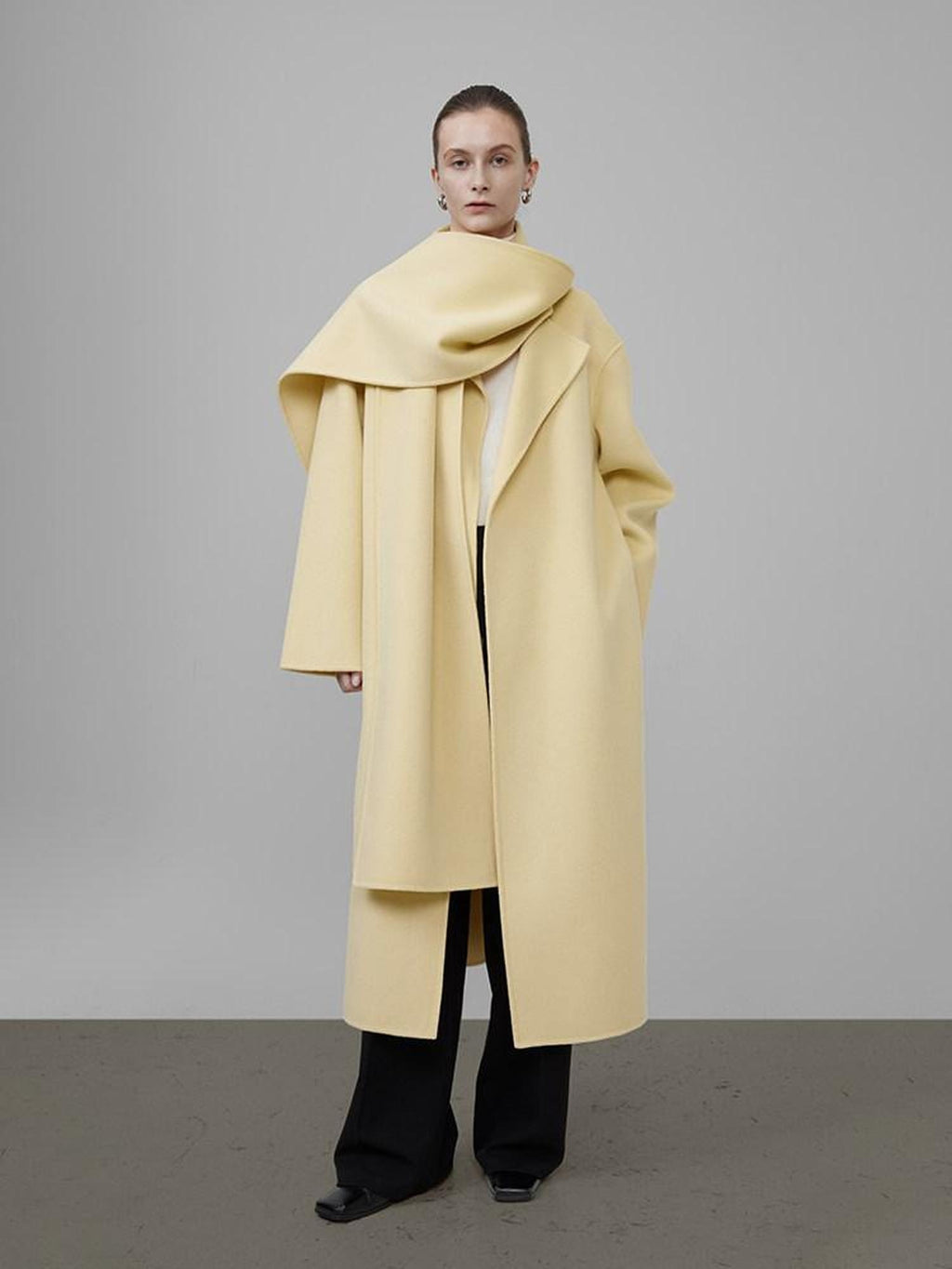 unspoken 100 Percent Wool Bright Yellow Long Straight Minimalist Office Wool Coats