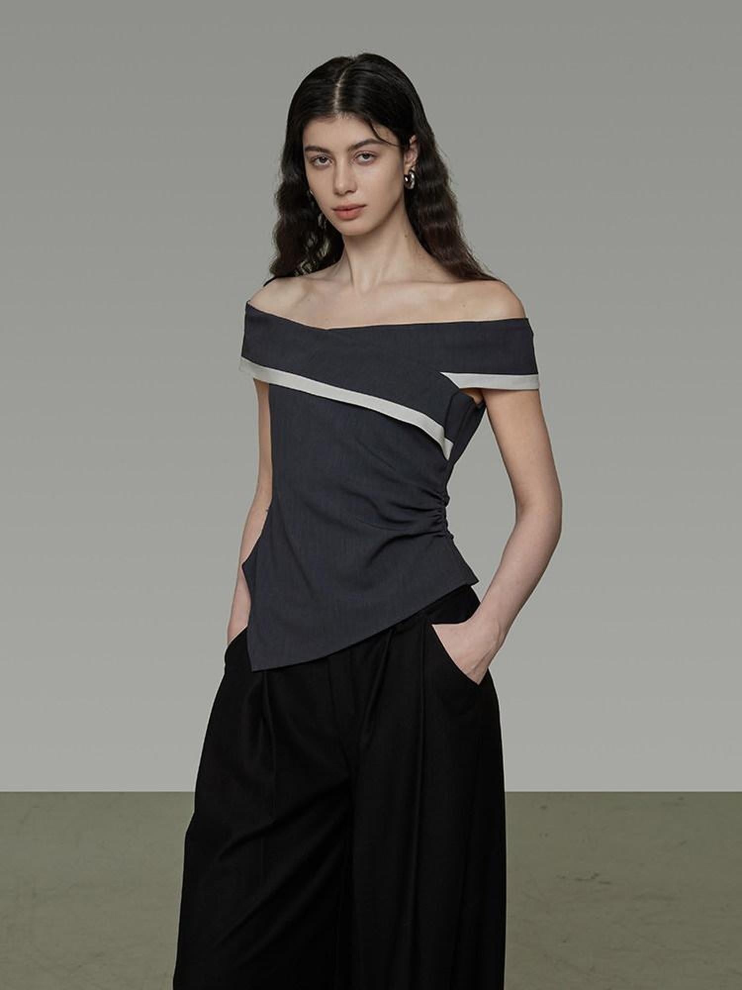 unspoken Slim Minimalist Colorblock Office Bardot Sleeveless Off Shoulder Crop Tops