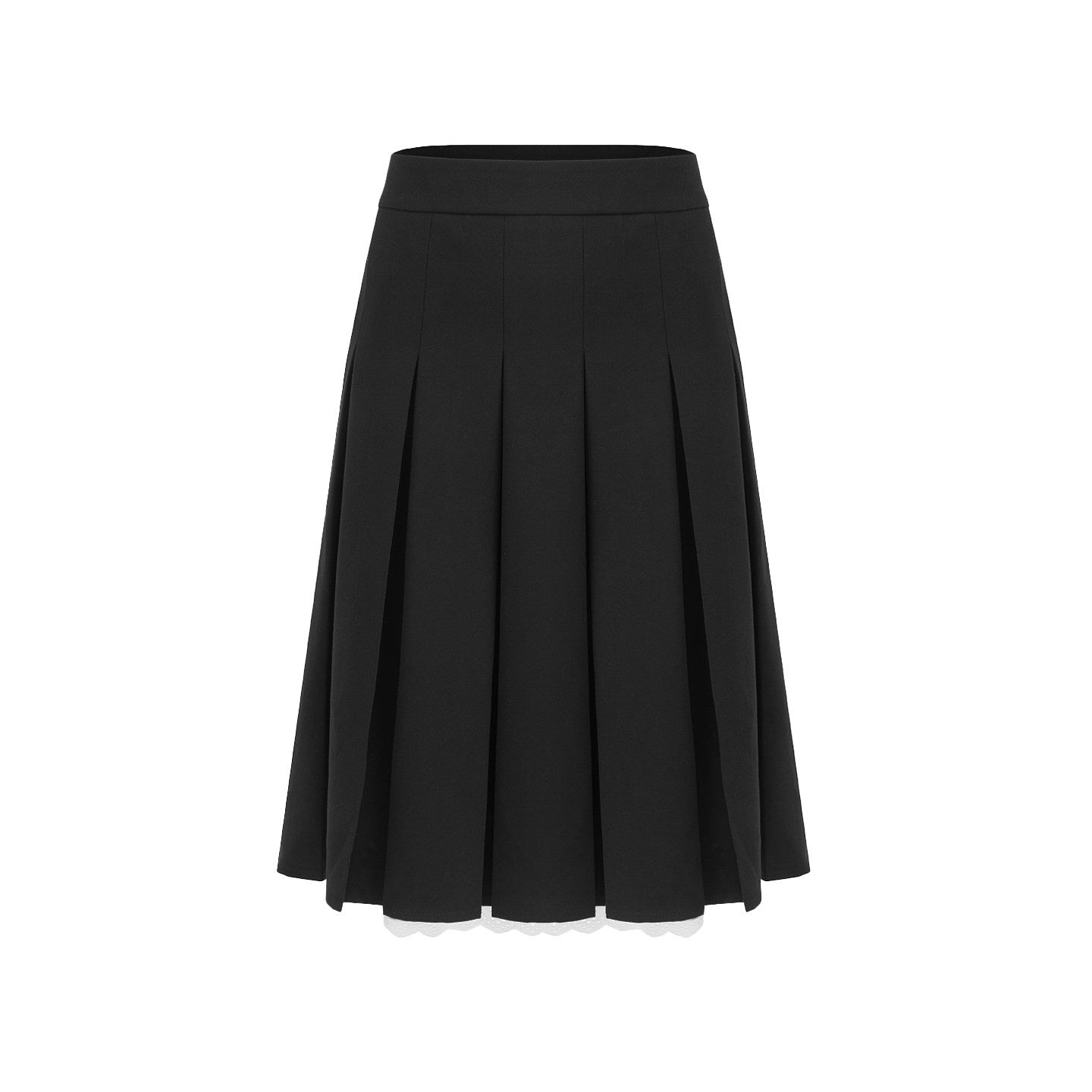 fano_Sweet_Lace_Pleated_Mid_Waist_Paneled_Casual_Women_Black_Midi_Skirts_MISSTT