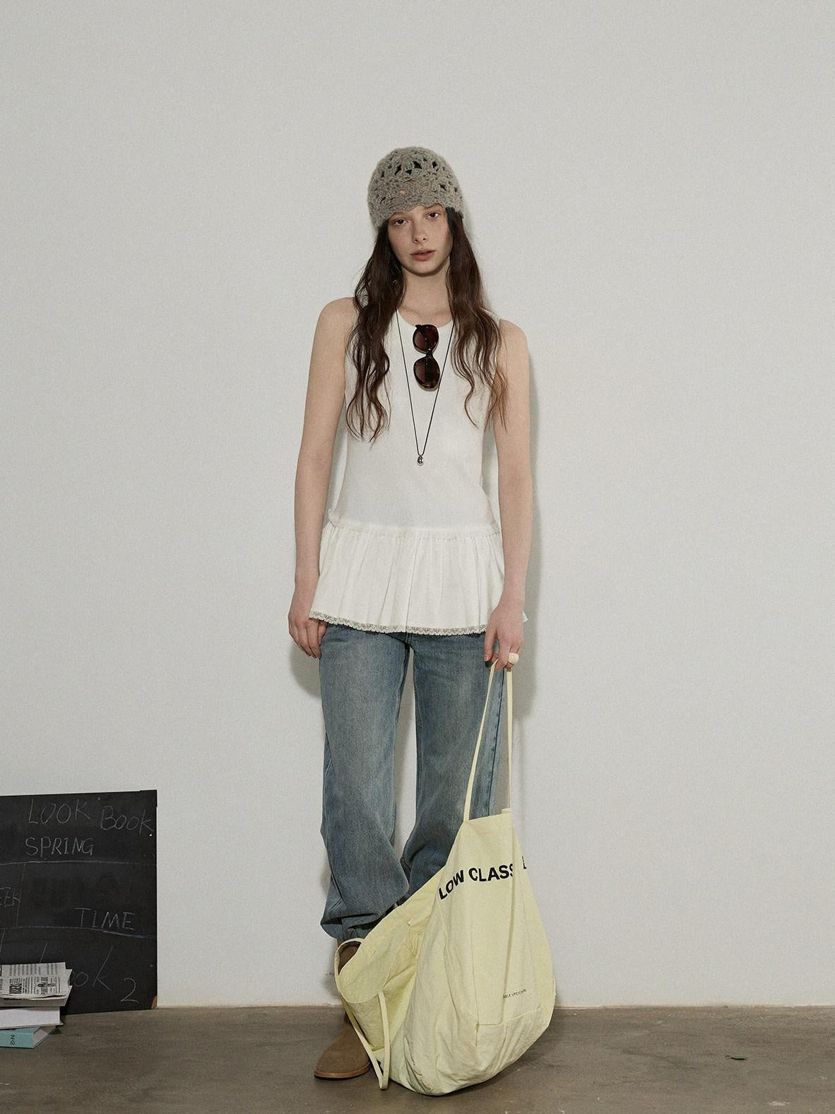 Lofi choose Versatile Layering Commuter Loose Fit Crew Neck Women White Tank Tops