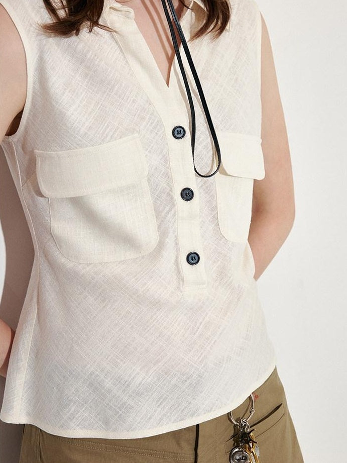 fano Breathable Viscose Linen Blend Slim Fit Office Commuter Solid Tank Tops