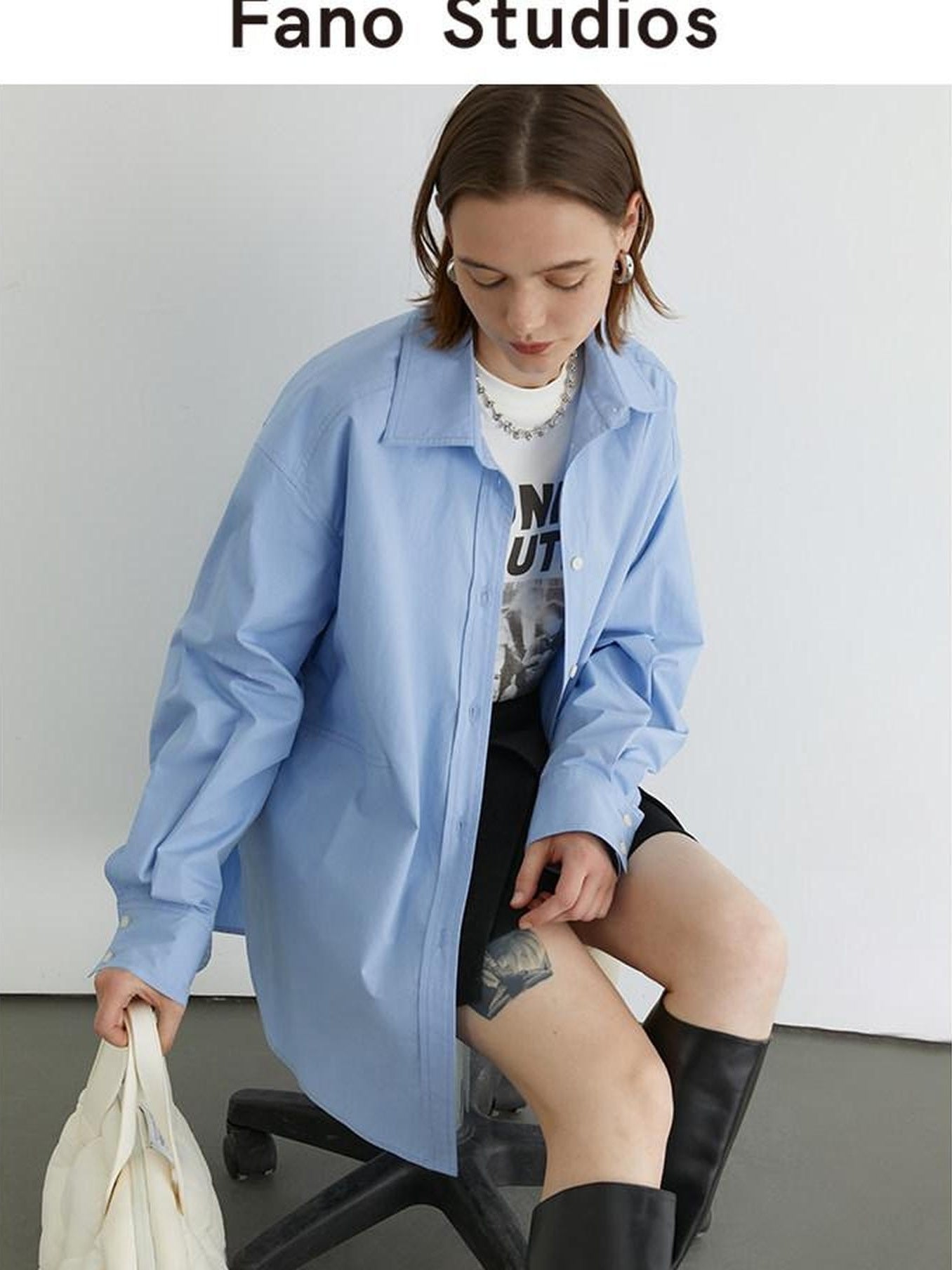 fano Breathable 100 Percent Cotton Button Stand Collar Straight Minimal Women Shirts