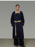 unspoken Minimal Commuter Cotton Loose Fit Single Breasted Long Navy Trench Coats