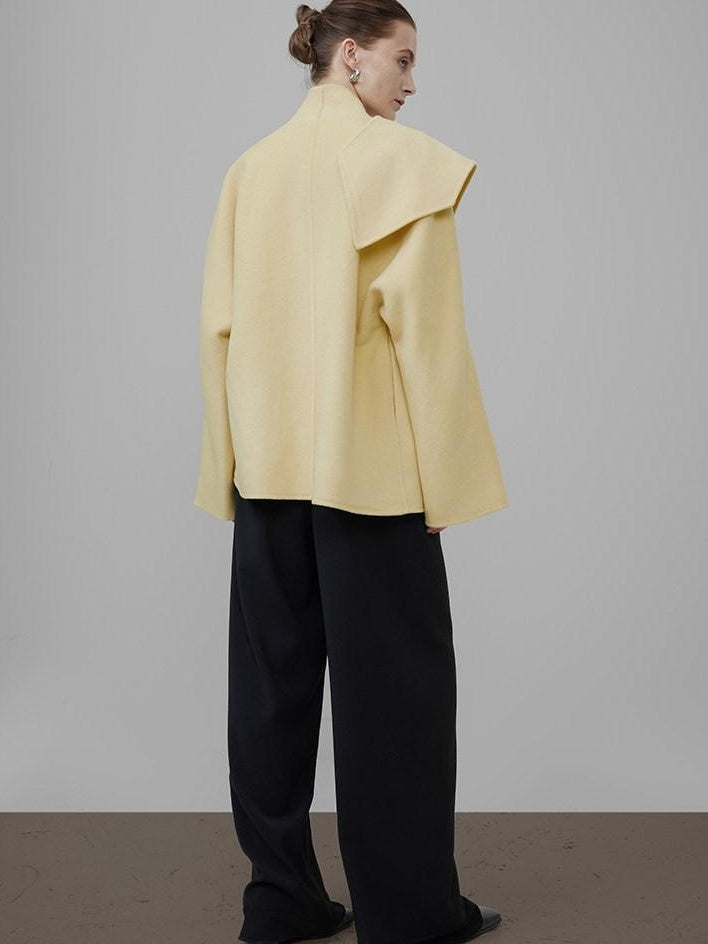 unspoken Minimal Commuter Short Straight Fit Women Cream Yellow S M Wool Coats