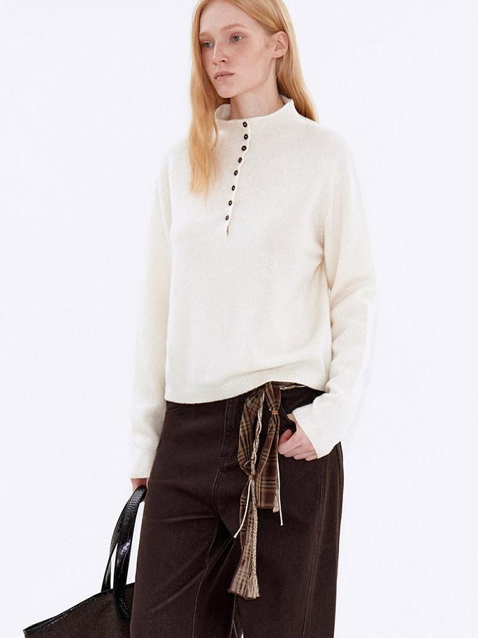 fano Wool Cashmere Blend Breathable Loose Half Open Collar Women Cardigans