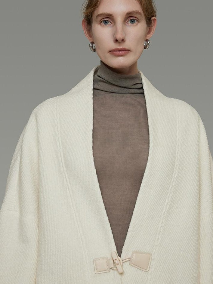 unspoken Minimal 3D Tailored Oversized Single Button Workwear White Mid Length Long Coats