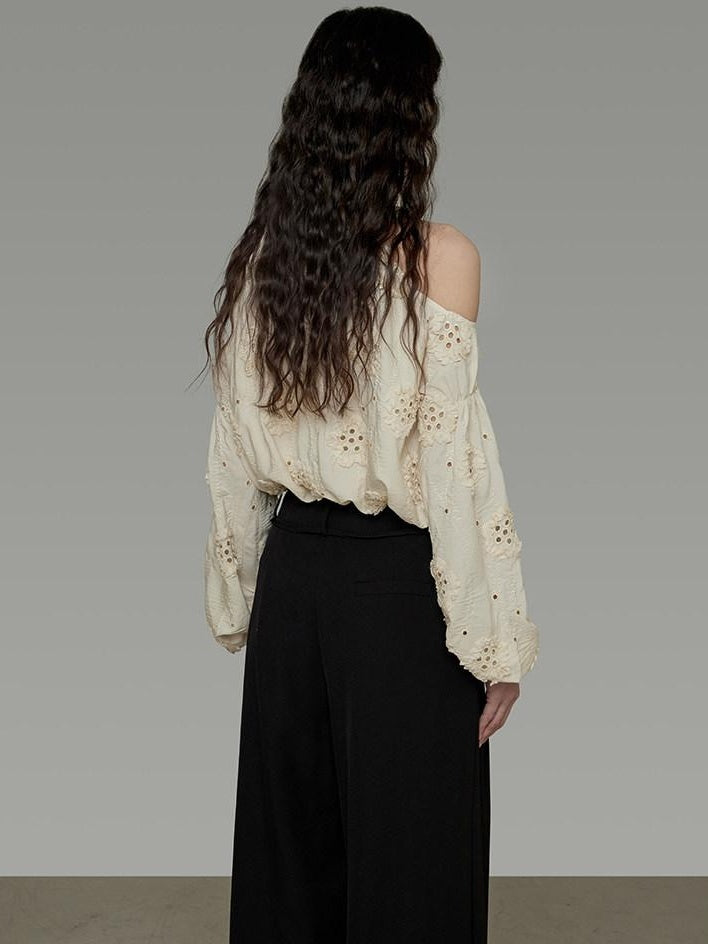 unspoken Breathable Skin Friendly Embroidered Loose Round Neck Long Sleeve Office Blouses