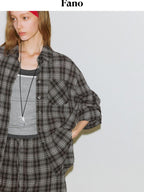 fano Uv Protection Loose Korean Polo Collar Button Front Plaid Women Shirts