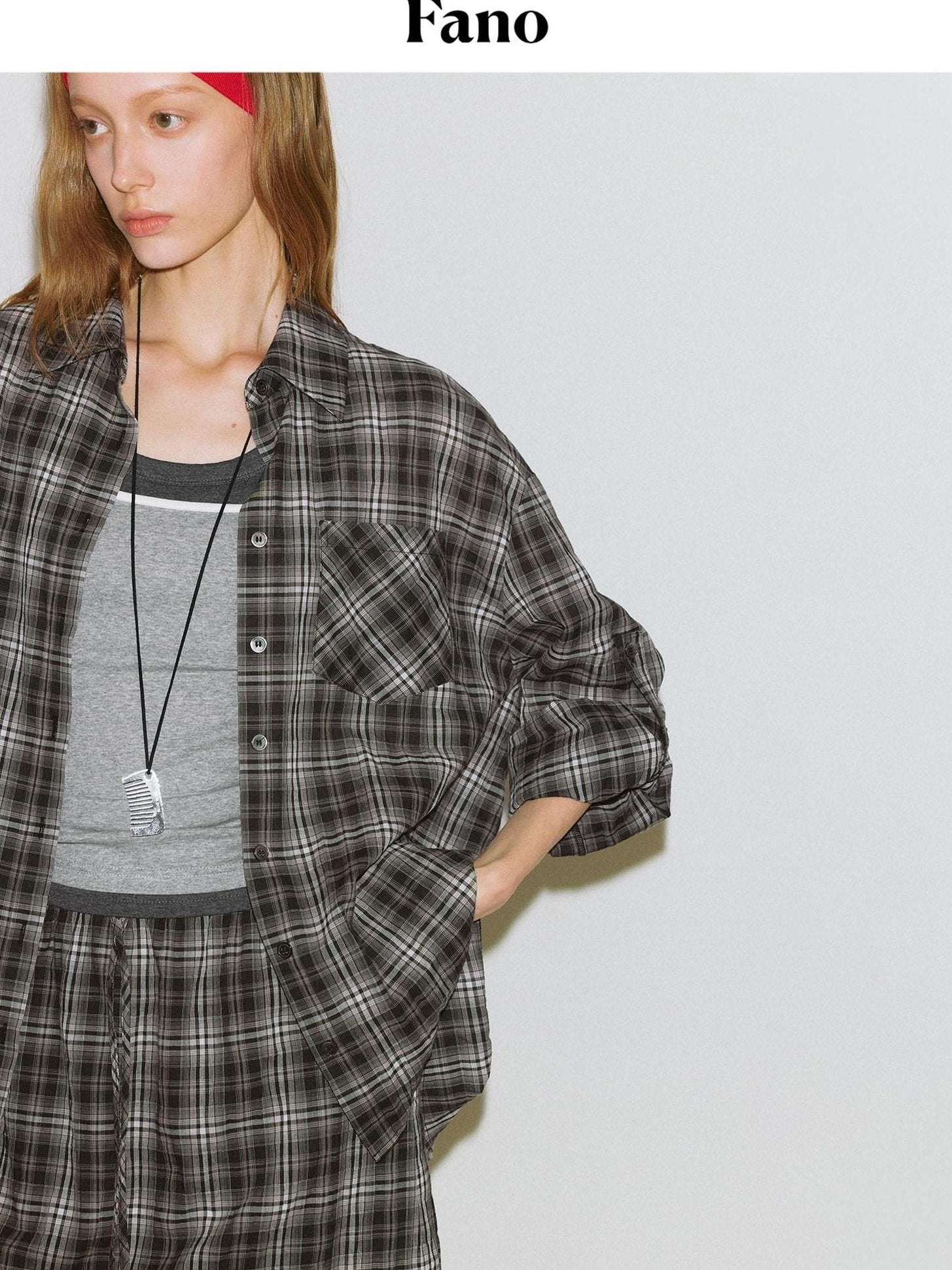 fano Uv Protection Loose Korean Polo Collar Button Front Plaid Women Shirts