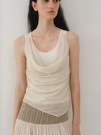 someonesometimes Tencel Wool Blend Slim Fit Commuter Workwear Unlined Beige Women Tank Tops