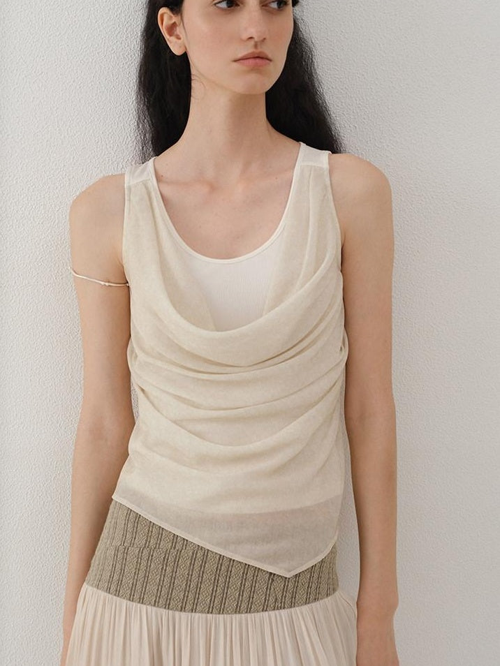 someonesometimes Tencel Wool Blend Slim Fit Commuter Workwear Unlined Beige Women Tank Tops