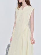 fano Pure Cotton Minimalist V-neck Sleeveless A Line Casual Women Yellow Maxi Dresses