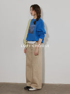 Lofi choose Vintage Print Loose Fit Drop Shoulder Crew Neck Women Pullover Sweatshirt