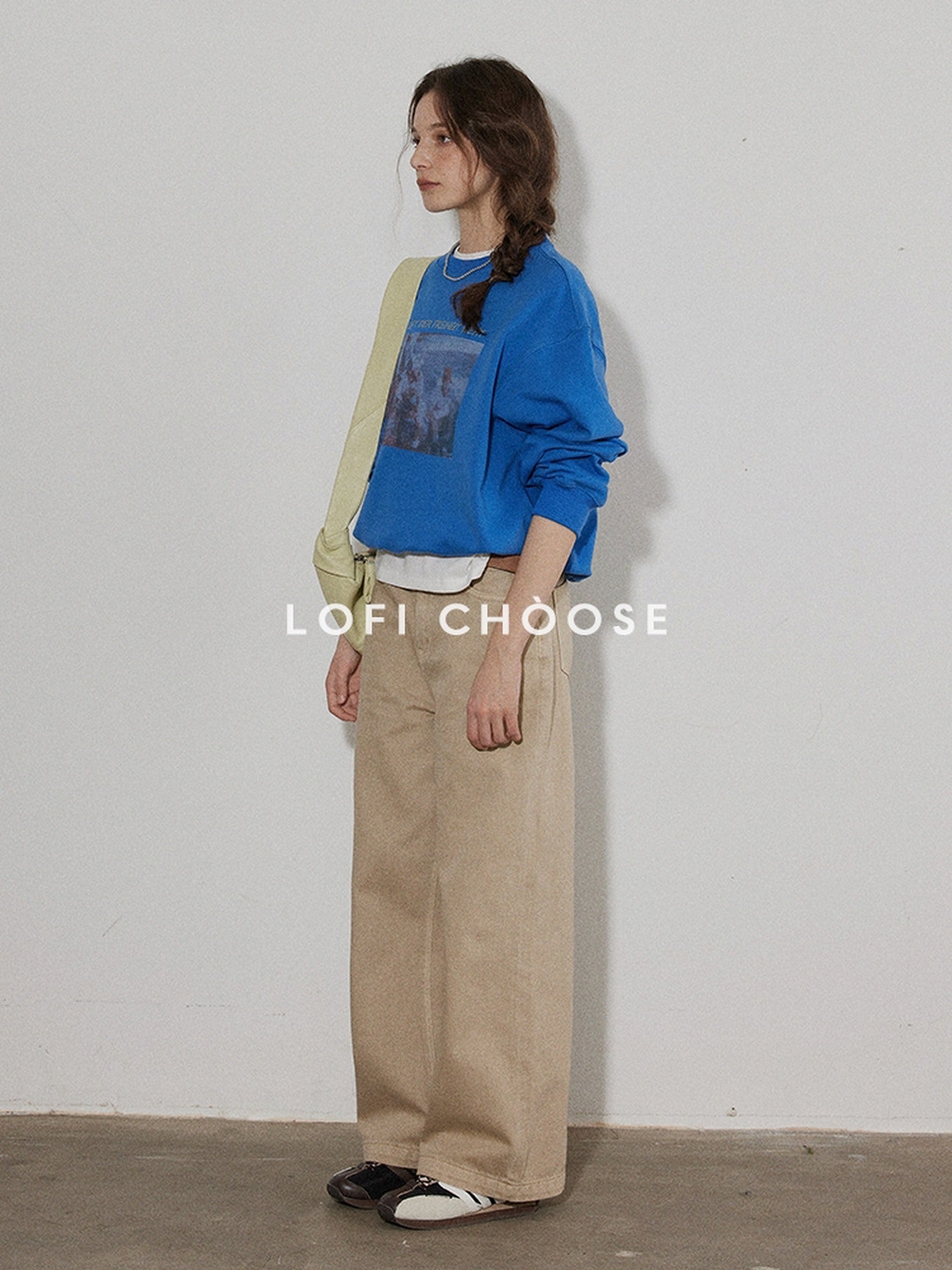 Lofi choose Vintage Print Loose Fit Drop Shoulder Crew Neck Women Pullover Sweatshirt