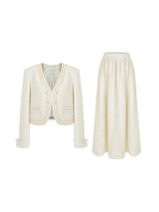 unspoken Cropped V-neck Blazer Tailored Slim High Waist Cotton Office Top & Skirt Sets