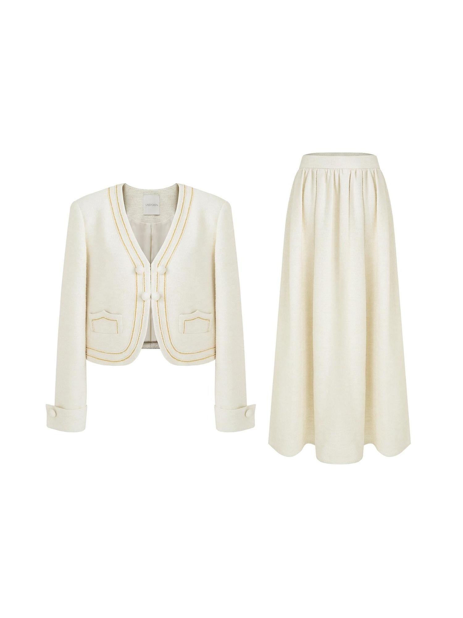 unspoken Cropped V-neck Blazer Tailored Slim High Waist Cotton Office Top & Skirt Sets