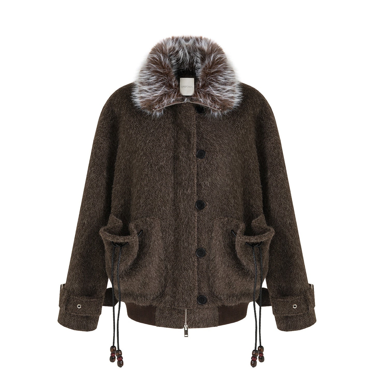 unspoken_Faux_Fur_Collar_Loose_Fit_Structured_Tailored_High_Waist_Women_Brown_Short_Coat_MISSTT