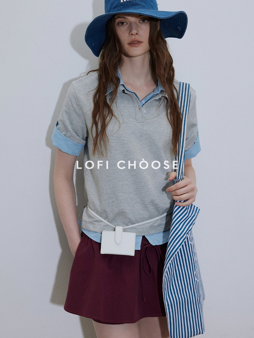 Lofi choose Soft Loose Fit Henley Collar Commuter Workwear Navy Grey Short Sleeve T-Shirts