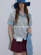 Lofi choose Soft Loose Fit Henley Collar Commuter Workwear Navy Grey Short Sleeve T-Shirts