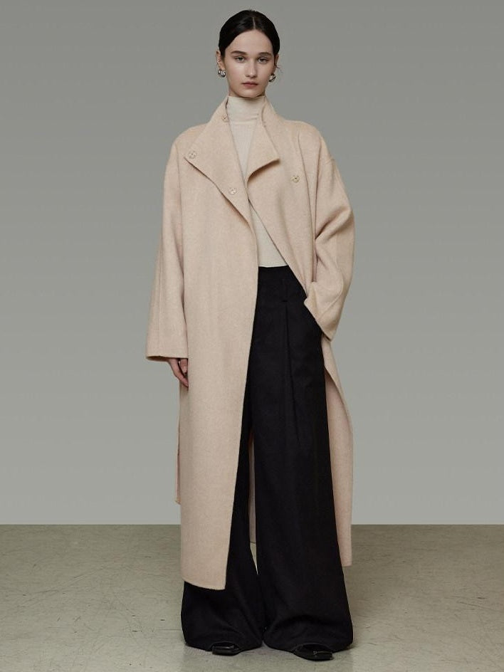 unspoken 100 Percent Wool Longline Thick Structured Relaxed Minimalist Blush Wool Coats