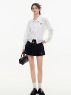ikyou Breathable Lyocell Embroidered Slim Lapel Cardigan Short Work Women Shirts