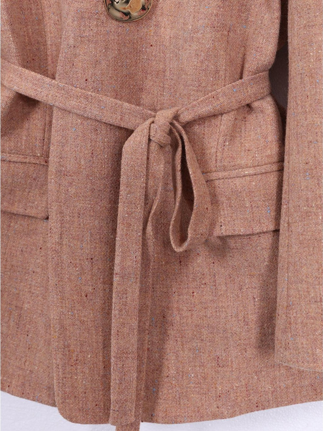 audreyyang Soft Lambswool Relaxed Fit Belted V-neck For Women Light Coffee Blazers