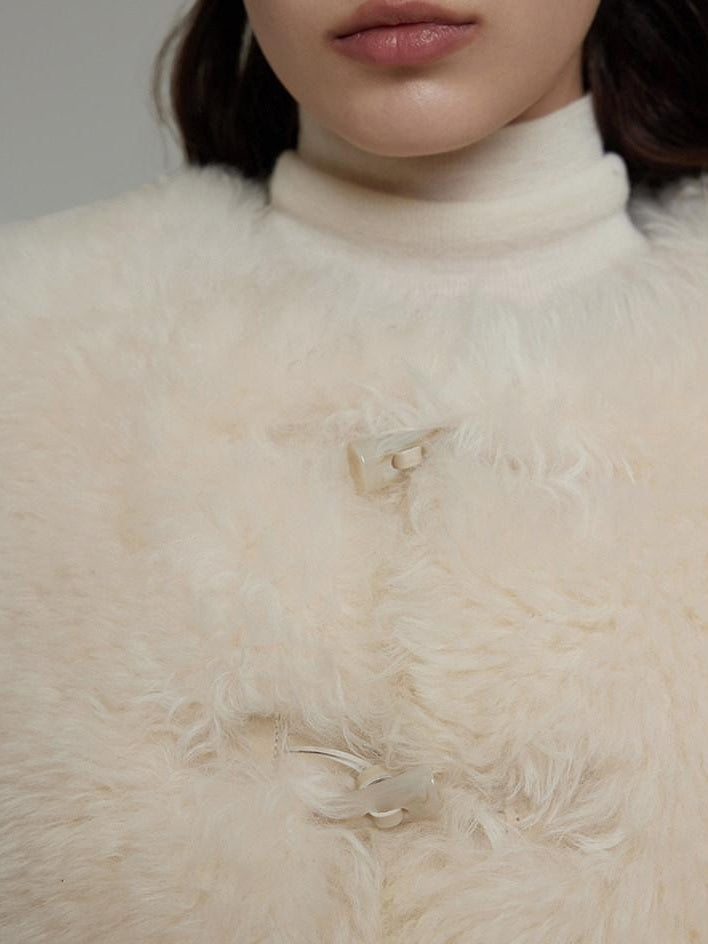 unspoken Wool Fleece Lined Single Button V-neck Tailored Workwear Beige Cropped Jackets