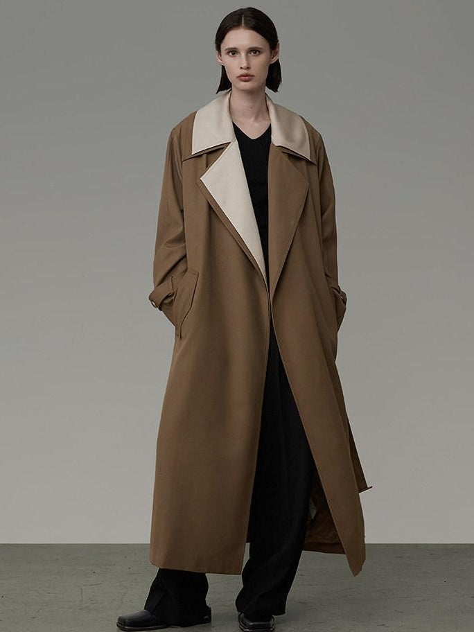 unspoken Colorblock Relaxed Minimalist Notched Lapel Women Office Outerwear Long Coats