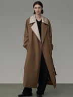 unspoken Colorblock Relaxed Minimalist Notched Lapel Women Office Outerwear Long Coats