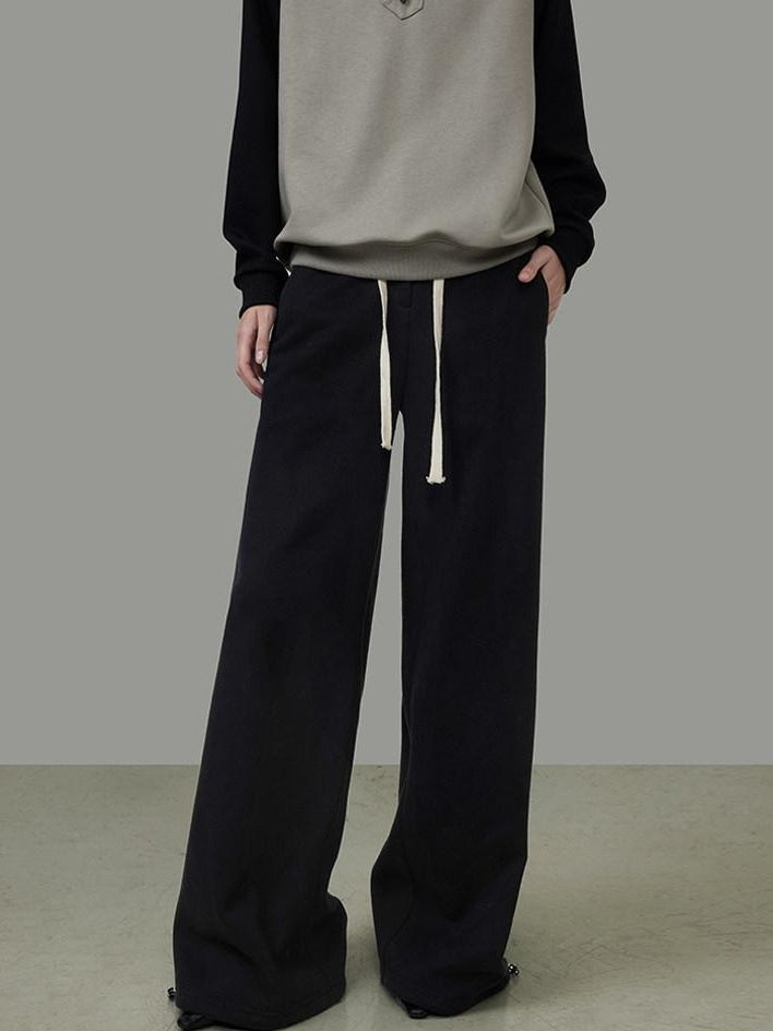 unspoken High Waist Drawstring Pockets Minimalist Workwear For Women Black Wide Leg Pants