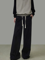 unspoken High Waist Drawstring Pockets Minimalist Workwear For Women Black Wide Leg Pants