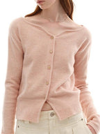 someonesometimes Soft Pink Cozy Wool Button V-neck Loose Fit Unisex Knit Cardigans