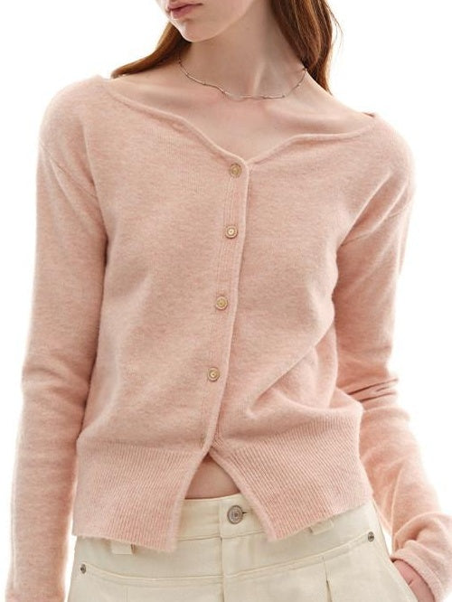 someonesometimes Soft Pink Cozy Wool Button V-neck Loose Fit Unisex Knit Cardigans