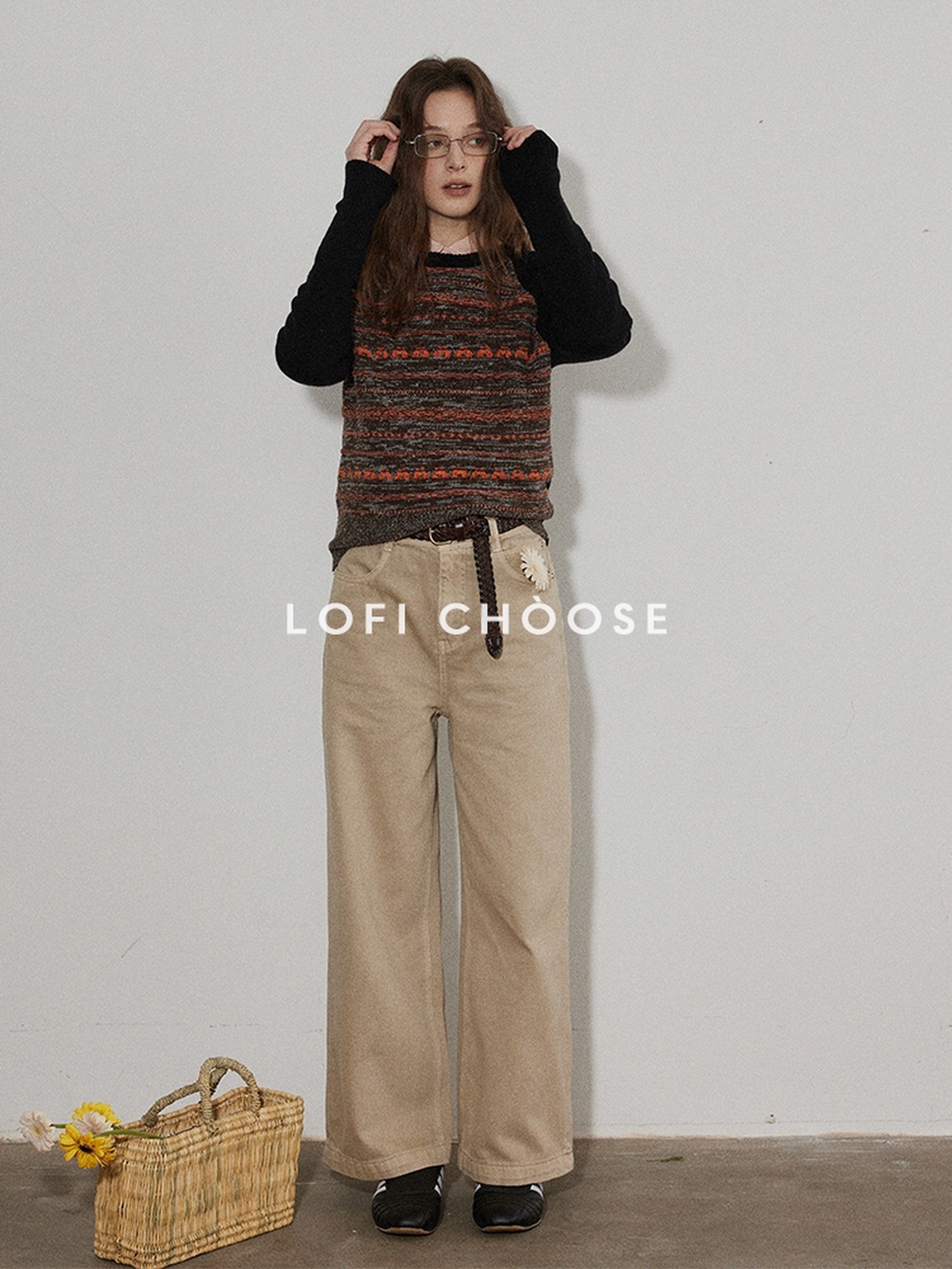 Lofi choose High Waist Casual Loose Fit Zipper Front No Stretch Beige Women Wide Leg Jeans