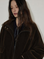 Lofi choose Zip Front Loose Fit Commuter Office Long Sleeve Dark Brown Women Cropped Jackets