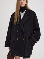 fano Minimalist Commuter Straight Fit Double Breasted Lapel Pocket Women Short Coat