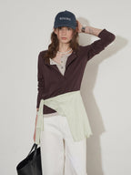 Lofi choose Cotton Blend Button Collar Loose Commuter Womens Purple Long Sleeve T-Shirts
