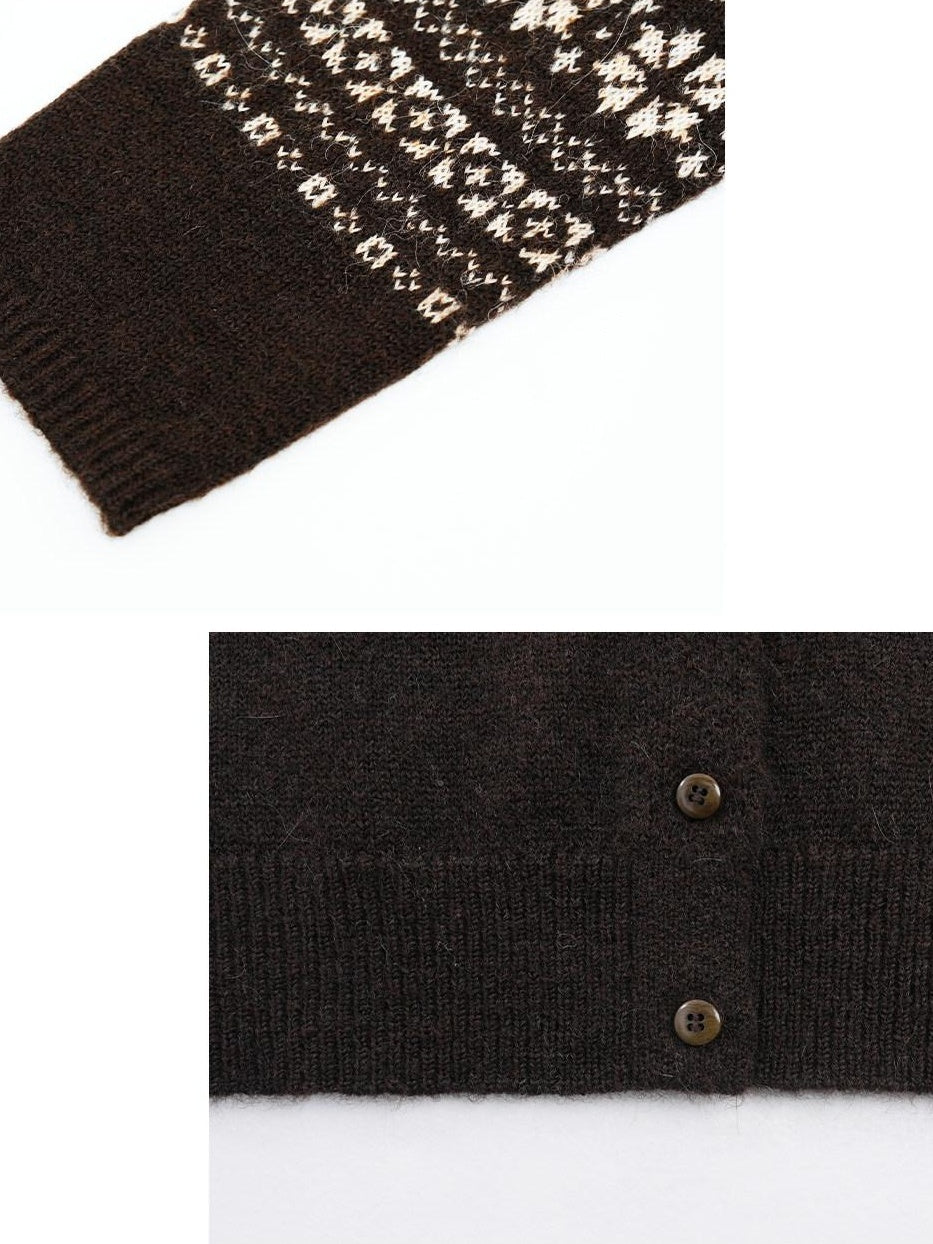 someonesometimes Cozy Wool Alpaca Blend Casual Geometric Button Round Neck Women Cardigans