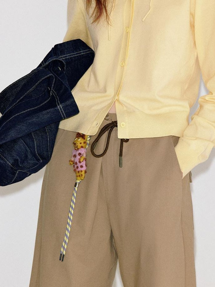 fano Cotton Elastic Waist Pocket Korean Workwear Women Khaki Straight Pants