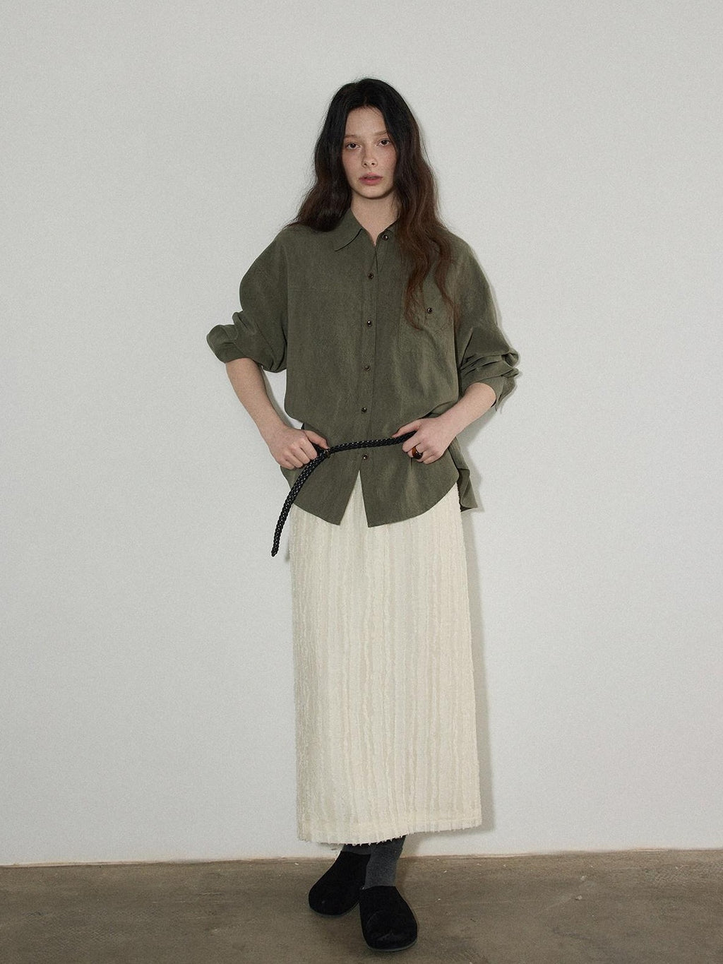 Lofi choose Breathable Lyocell Blend Pleated Loose Commuter Elastic Waist Maxi Skirts