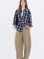 fano Breathable Cotton Khaki Natural Waist Casual Zipper Fly Women Wide Leg Pants
