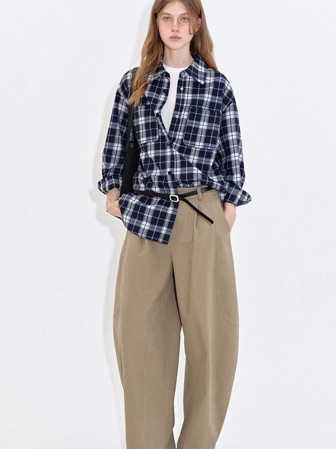 fano Breathable Cotton Khaki Natural Waist Casual Zipper Fly Women Wide Leg Pants