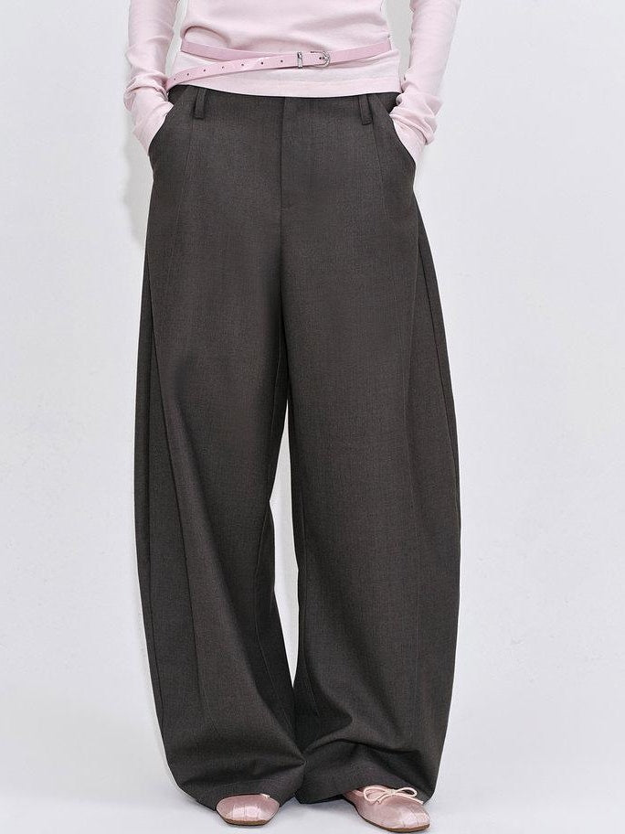 fano Poly Rayon Blend Mid High Waist Minimal Commuter Pine Gray Wide Leg Pants
