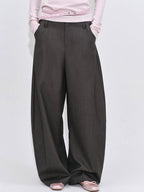 fano Poly Rayon Blend Mid High Waist Minimal Commuter Pine Gray Wide Leg Pants