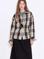 fano Adjustable Cotton Plaid Loose Turndown Collar Long Sleeve Young Women Shirts