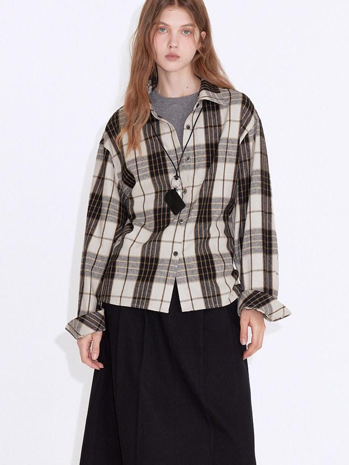 fano Adjustable Cotton Plaid Loose Turndown Collar Long Sleeve Young Women Shirts
