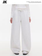 ikyou Thermal Casual Loose Pocket Elastic Waist Women Heather Gray Wide Leg Pants